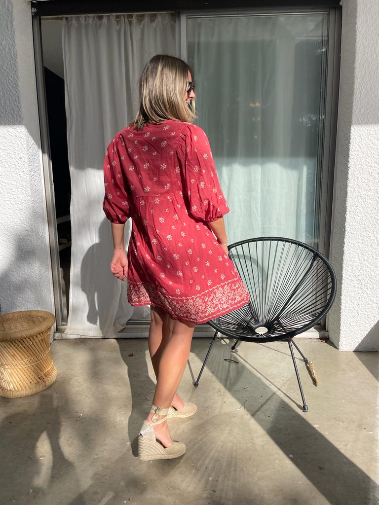 Robe SYLVIE MAISON HOTEL ethnique tomate